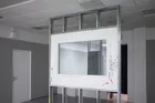 Doublethink, by/with Justin Eagle, 2018<br>Paintings: Andy Jackson. Two way mirror, architectural extract and galvanised steel C stud structures: Justin Eagle.