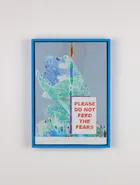 The Fears, 2021<br>Acrylic, fly poster, sticker on canvas in tinted primer pine frame<br>26 x 17 x 2.4cm