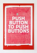 J.R.Hartley, 2021<br>Fly-poster paper and acrylic on canvas<br>162.5 x 106.5 x 4cm<br>After works by<br>Tim Fishlock PUSH BUTTONS TO PUSH BUTTONS<br>The Yellow Pages<br>Anon/s