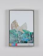 Last Year Pt2, 2021<br>Acrylic primer and tinted acrylic primer with flyposter paper on plywood in artists frame<br>24.5 x 17.5 x 2.7cm
