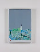 Last Year Pt3, 2021<br>Flyposter paper, acrylic paint on birch plywood in artists tinted primer, pine frame<br>24.5 x 17.5 x 2.7cm