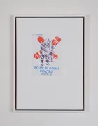 NO MORE, 2023<br>Acrylic, paper on gesso, plywood in tinted primer pine frame<br>34.5 x 25.5 x 3.2cm<br>After works by Autonomous Design Group and anon