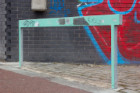 A Gate, 2020<br>Tinted acrylic primer on steel barrier<br>Between Moore Street and Headford Street, Sheffield